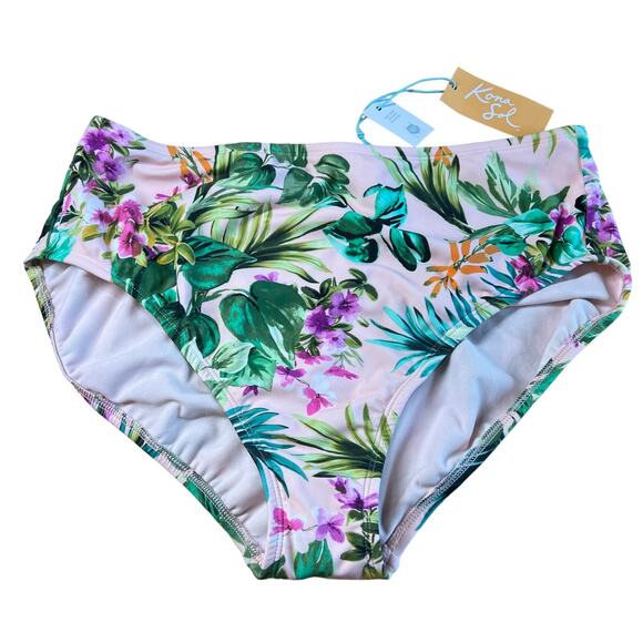 Kona Sol Women's Light Pink Floral Print Bikini Bottom - Size Medium - NWT - Picture 1 of 8